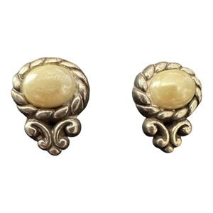 Brighton Moonglow Post Earrings Silver Faux Pearl Oval Scroll Design